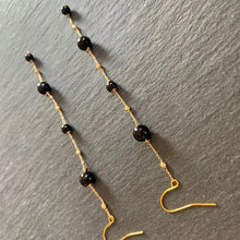 画像をギャラリービューアに読み込む, ロング チェーン に ブラック パール の エレガント イヤリング e-115