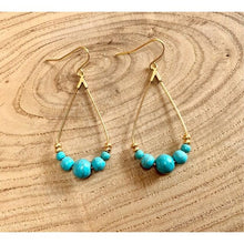 画像をギャラリービューアに読み込む, e-96 ゴールド しずく に ターコイズ の 粒 が並ぶイヤリング e-96